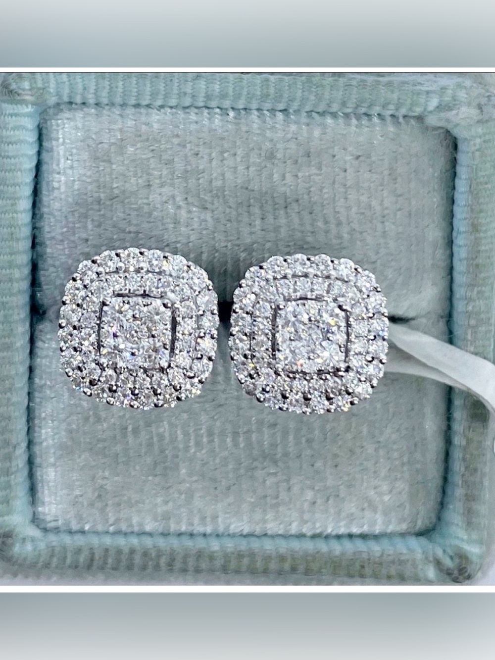 Gorgeous 14K WG Cushion Cut Diamond Stud Earrings